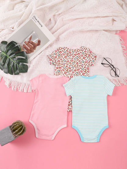 3PCS Sommer Jungen und Mädchen Nette Muster Hoodie Set Kurzarm Dreieck Overall Neugeborenen Baumwolle Bequeme Overall Pyjamas