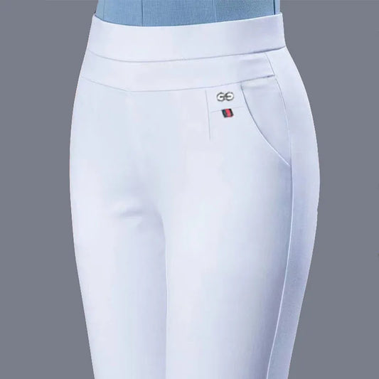 Büro Dame Feste Big Size 6XL Alle-spiel Bleistift Hosen Frühling Herbst Mode Frauen Elastische Hohe Taille Taschen Gerade hosen.