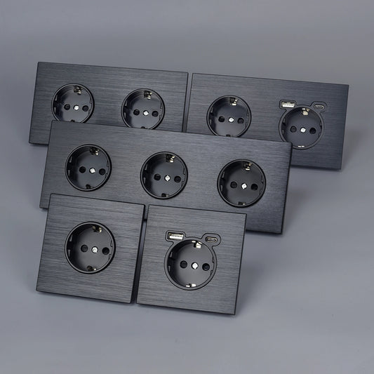 SRAN Eu-Steckdosen, 82/153/224 x 82 mm, schwarzes Panel aus Aluminiumlegierung, 16 A USB-Wandsteckdose Typ C, Heimbüro.