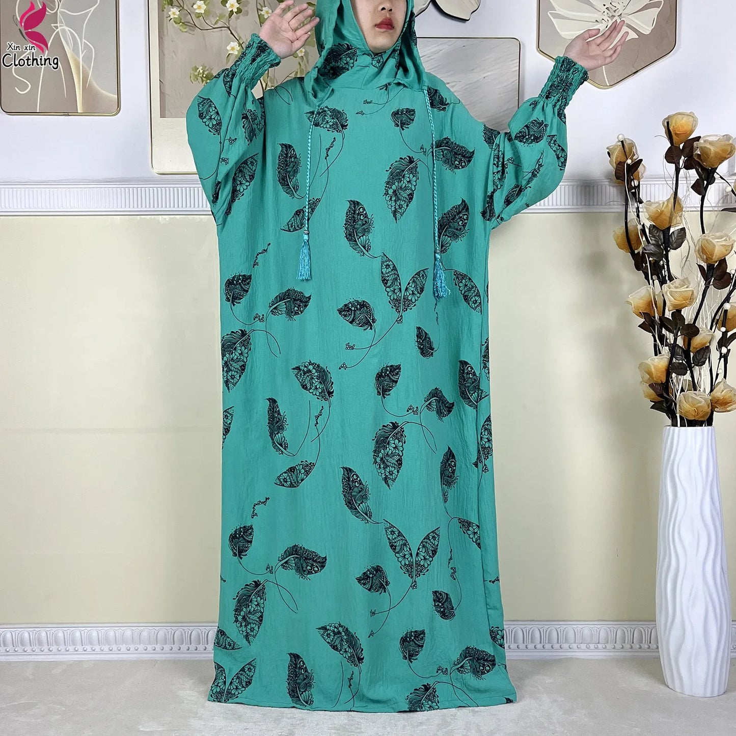 New Ramadan Muslim Cotton Two Hats Abaya Femme Prayer Garment Clothing Dubai Islamic Maxi Arab Robe Muslimic Kaftan Women Dress.