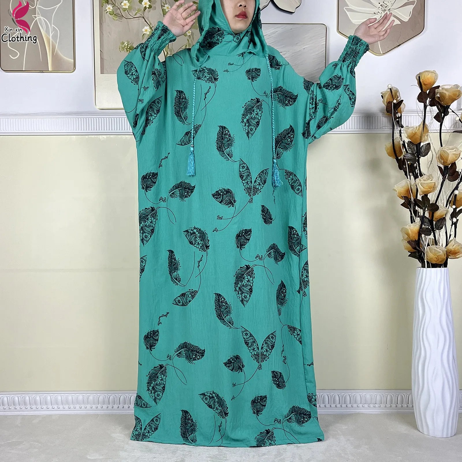 New Ramadan Muslim Cotton Two Hats Abaya Femme Prayer Garment Clothing Dubai Islamic Maxi Arab Robe Muslimic Kaftan Women Dress.