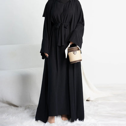 2 Piece Open Abaya for Women Long Hijab Dress Ramadan Eid Crepe Islamic Clothing Dubai Turkey Party Kaftan Outfit Muslim Set