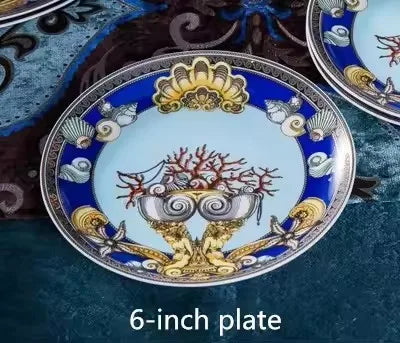 Luxury Blue Ocean Bone China Dishes Plates Western Clubhouse Upscale Heart Of The Sea Ceramic Tableware Decorative Plate