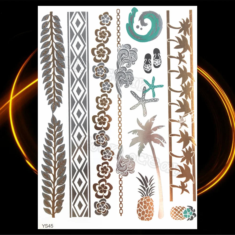 1PC Summer Style Men Women Body Art Gold Metallic Tattoo Sticker HYS-101 Chain Bracelet Fake Jewelry Waterproof Temporary Tattoo