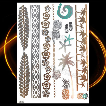 1PC Summer Style Men Women Body Art Gold Metallic Tattoo Sticker HYS-101 Chain Bracelet Fake Jewelry Waterproof Temporary Tattoo