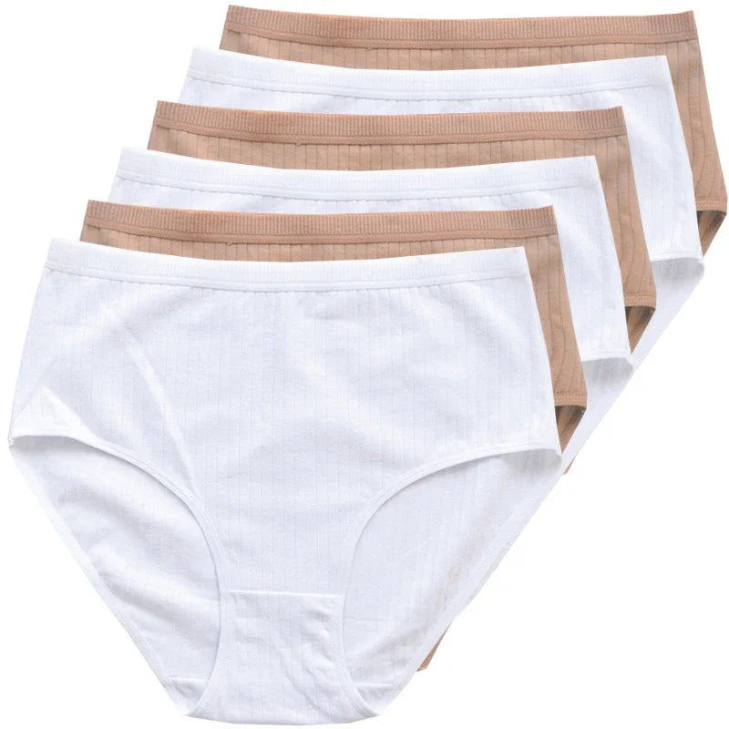 6pcs Cotton Women Panties Lady Plus Size Underwear High Waist Briefs Breathable Solid Color Female Lingerie Shorts