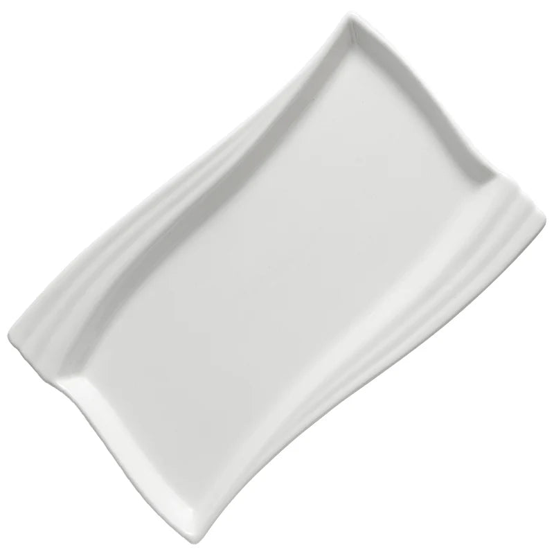 Creative Ceramic White Rectangular Western Food Plate Hotel Restaurant Special Cake Dessert Tableware Household Sushi Set Plate.