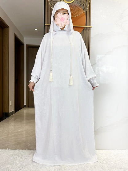Women Cotton Abayas Muslim Ramadan Prayer Clothing With Hooded Jalaba Solid Casual Batwing Sleeve Arab Oriental Robe Eid Djellab