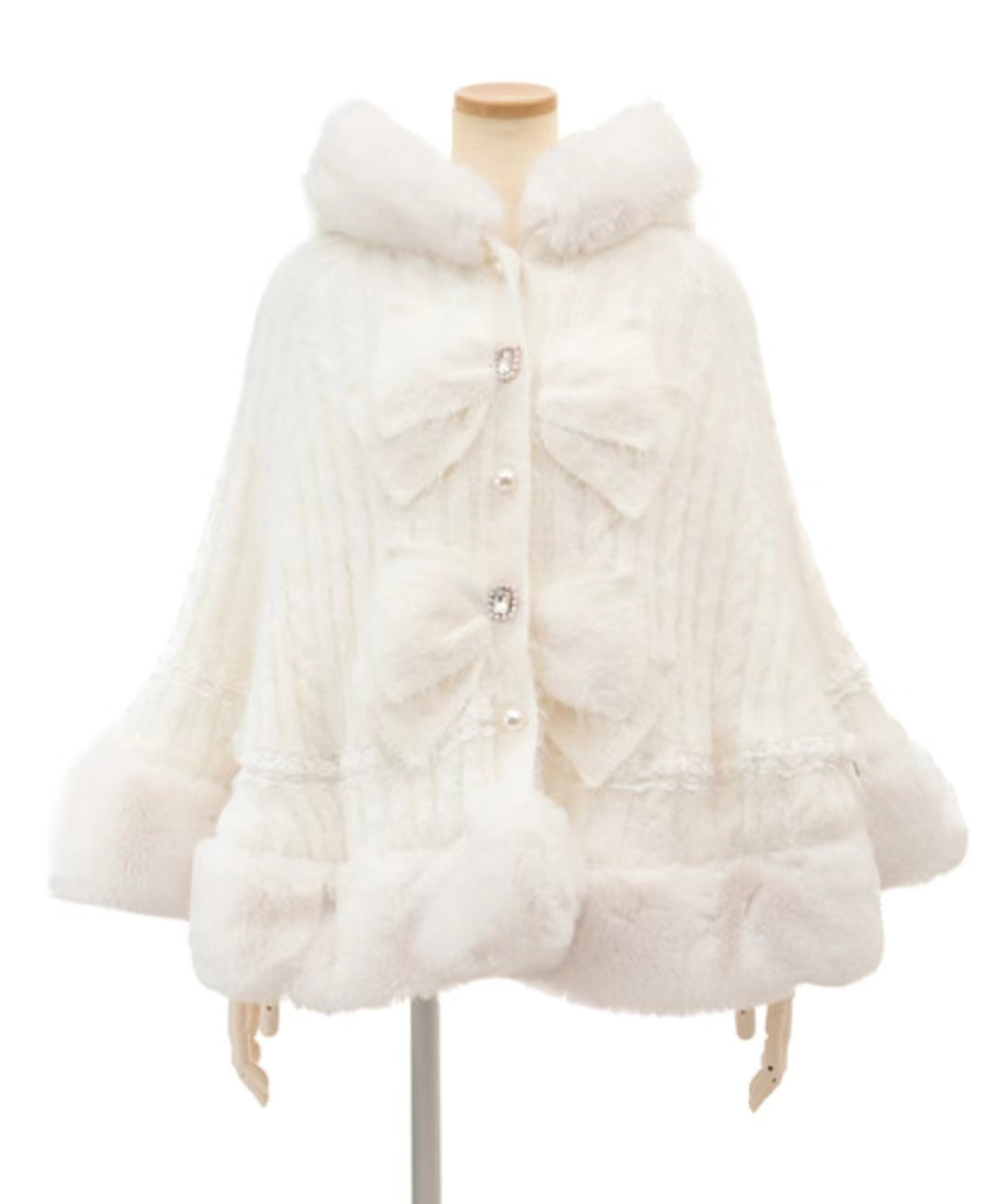 Japanische Liz Süße Prinzessin Faux Kaninchen Fell Cape Mantel Frauen Herbst Winter Pelz Jacke Lose Uhr Strass Bogen Mit Kapuze Mantel
