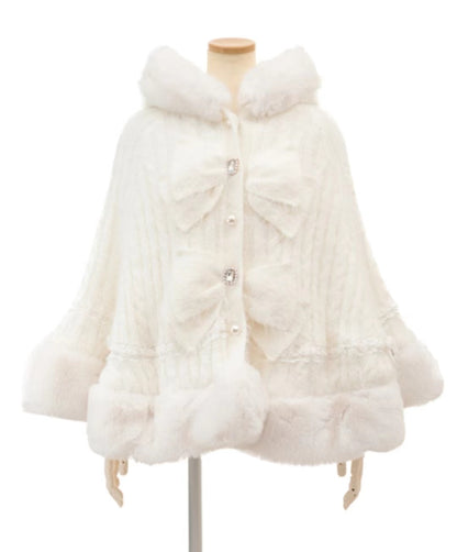 Japanische Liz Süße Prinzessin Faux Kaninchen Fell Cape Mantel Frauen Herbst Winter Pelz Jacke Lose Uhr Strass Bogen Mit Kapuze Mantel