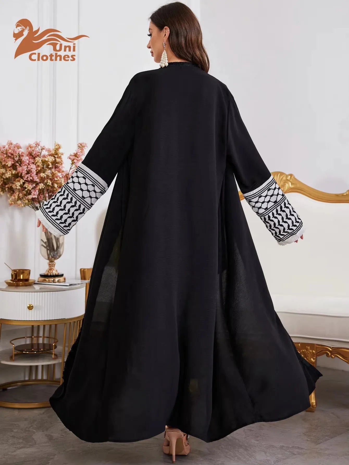 UNI 2024 Ramadan Abaya Kimono Keffiyeh Stickerei Quasten Muslimischen Offene Abayas Frauen Dubai Luxus Islam Strickjacke Kleid Kaftan.