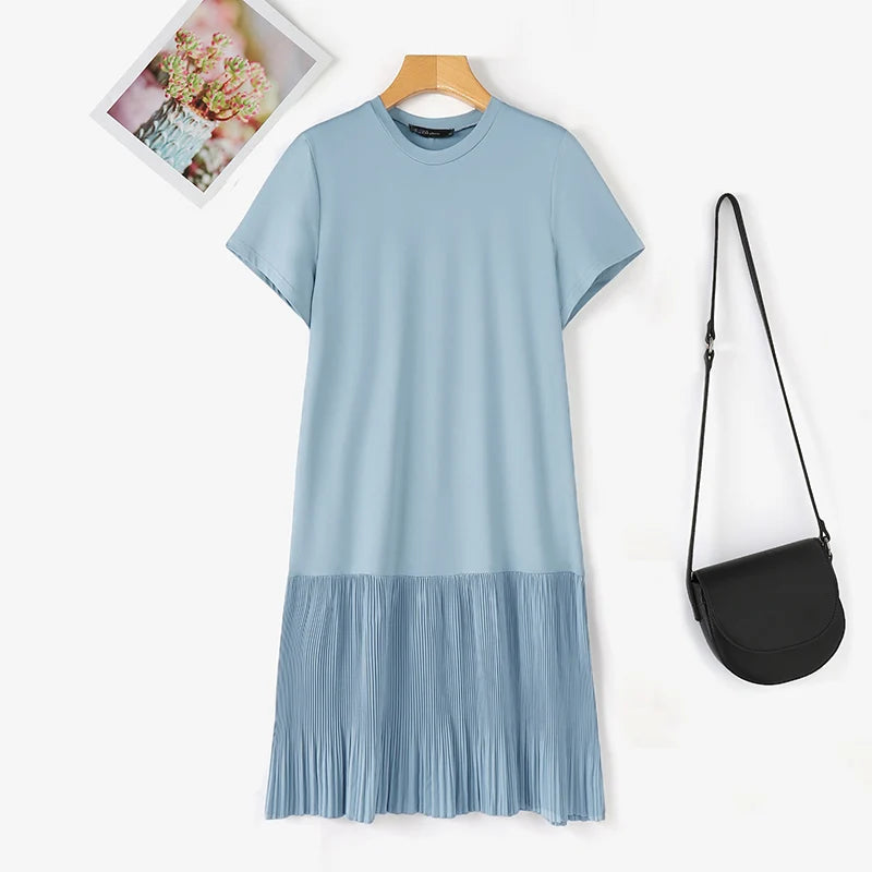 Zanzea lässig solide plissierte Kleid Frauen Sommer Kurzarm knielange Robe 2024 koreanische lose einfache Patchwork Vestido Overs ize.