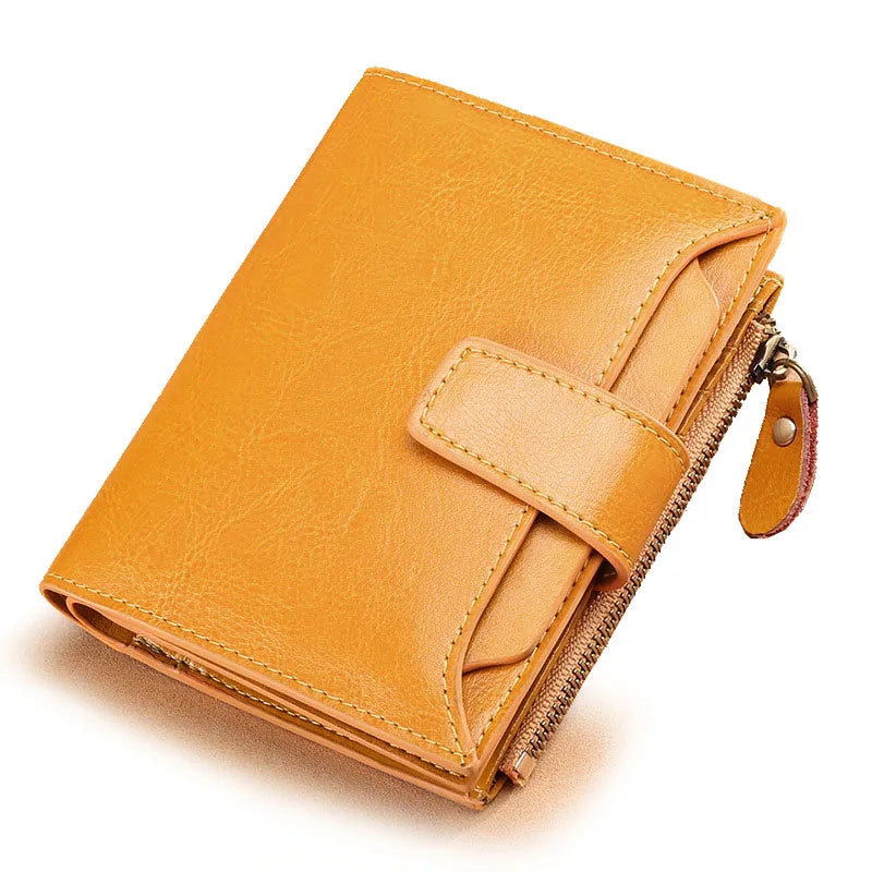 2024 New Short Women Wallets Genuine Leather Zipper Coin Pocket Women Purse Name Engraved Quality Card Holder Kpop Female Wallet