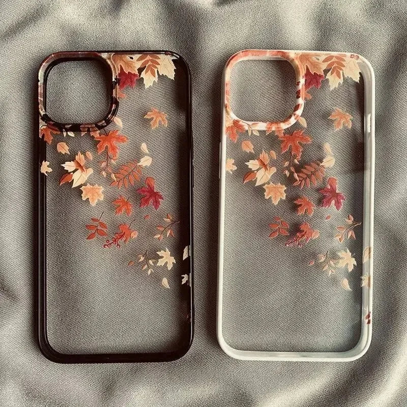 Fashion Yellow Fallen Leaves Phone Case For iPhone 17 16 15 14 13 12 11 Pro Max X XR 7 8 Plus Maple Leaf Hard Clear Shell Cover.