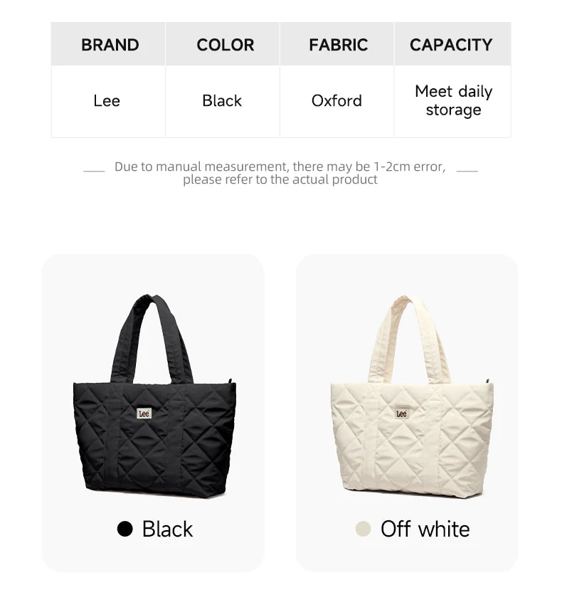 LEE Large Soft Puffer Bag Women Big Size College Students Laptop Book Quilted Tote Bag Lady Down-filled Shopping School Bags.