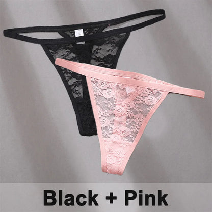 2PCS Sexy Lace Cotton Panties for Women G-String Underwear Perspective Thongs Solid Color Underpants Female Intimates Lingerie.