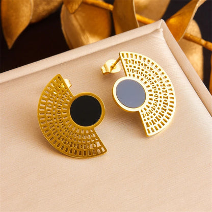 DIEYURO 316L Stainless Steel Love Pearl Round Square Fan Shaped Irregular Design Earrings Women New Trend Ear Jewelry Gift Party