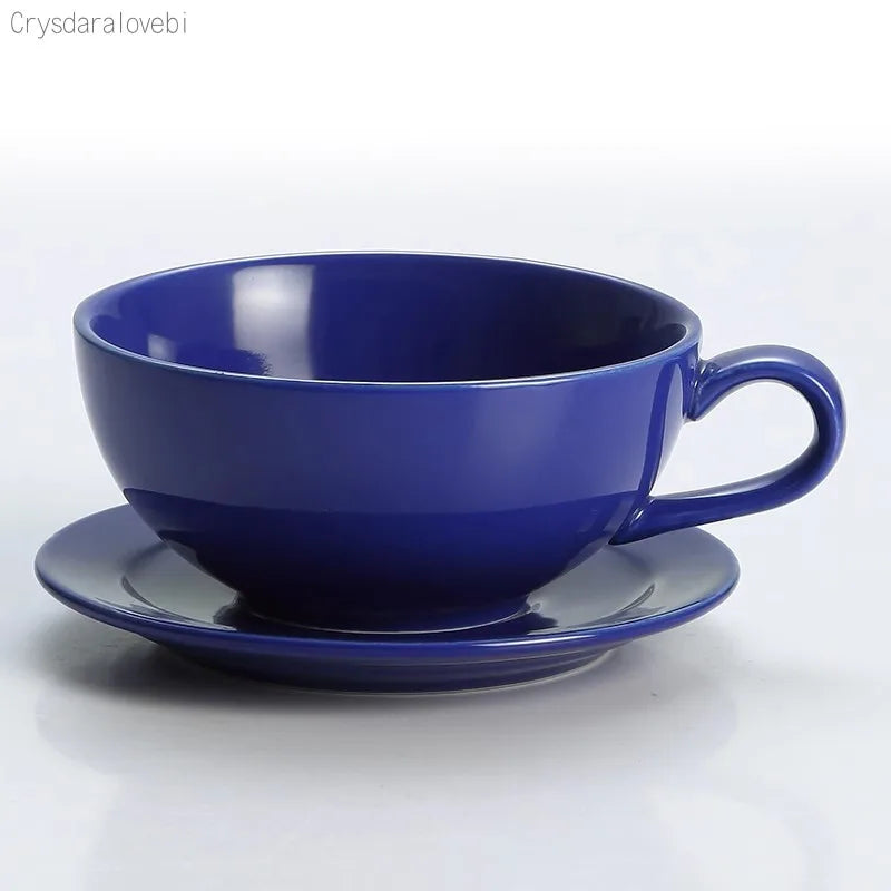 New Design Colourful Coffee Set Coffee Cup and Saucer Underglazed Low Procelain Cappuccino Latte Cup 250ml