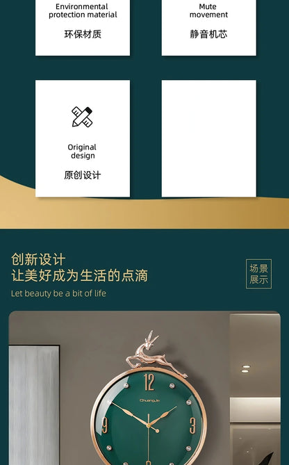 13-Zoll-Wanduhr mit verheißungsvollem Hirsch, nordisches kurzes Design, Wohnzimmer-Dekoration, Küche, Stummschaltung, Uhren, Kunst, Wanduhr, Heimdekoration, NEU