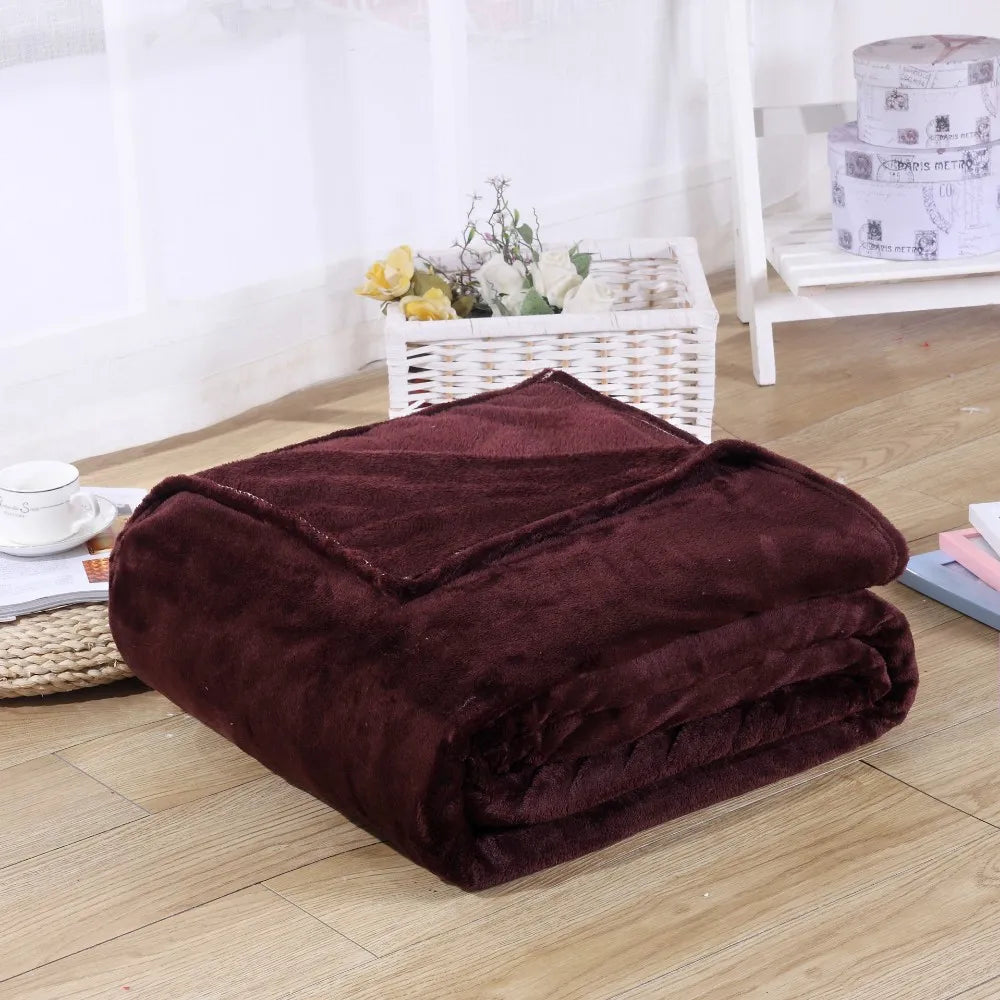 230GSM Coral Fleece Flannel Blankets For Beds Solid Blue Pink Soft Warm Thin Bedspread Sofa Cover Faux Fur Plaid Blanket.