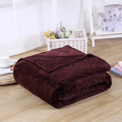230GSM Coral Fleece Flannel Blankets For Beds Solid Blue Pink Soft Warm Thin Bedspread Sofa Cover Faux Fur Plaid Blanket.