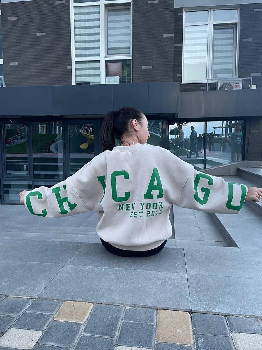 Combhasaki Damen Y2K Grunge Lose Pullover Sweatshirts Brief Drucken Lässige Verdickte Langarm Tops Herbst Hoodie Streetwear.