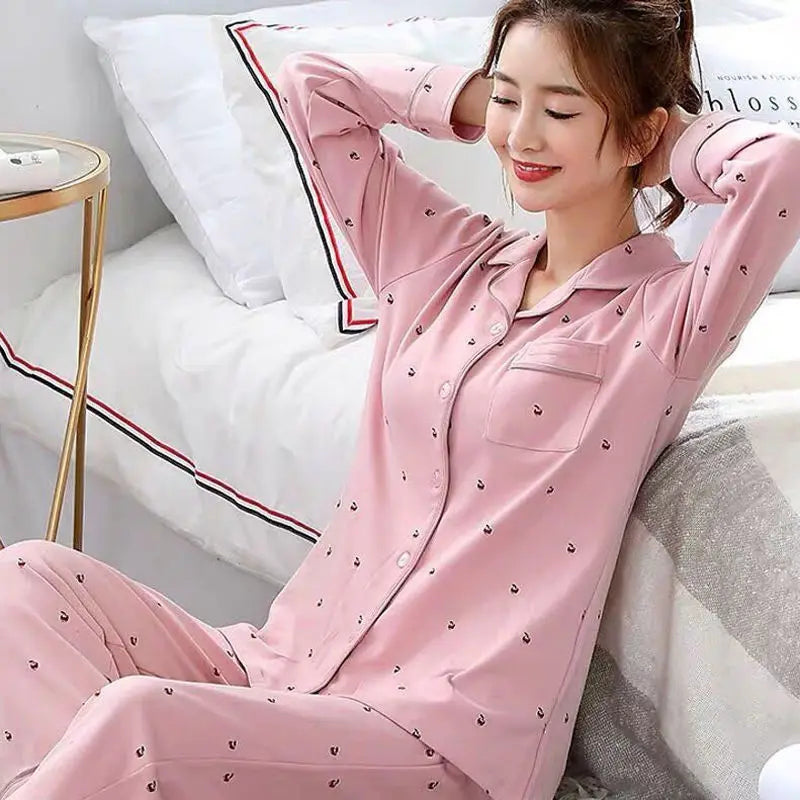 Neue frauen Imitation Baumwolle Pyjamas Homewear Set Mädchen Frühling und Herbst Pyjamas Homewear Damen Langarm Strickjacke Homewear.