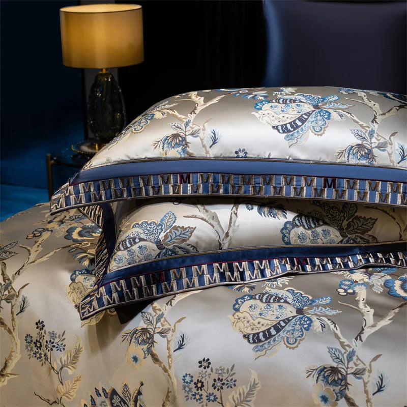 Luxury Satin Jacquard Egyptian Cotton 4/6/10Pcs European Palace Wedding Bedding Set Silky Duvet Cover Set Bed Sheet Pillowcases.