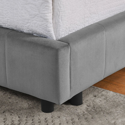 Modernes Einzelbett 90*200 cm, hautfreundliches Samtdesign, Babybett mit hoher Rückenlehne, Beige und Dunkelgrau (ohne Matratze)