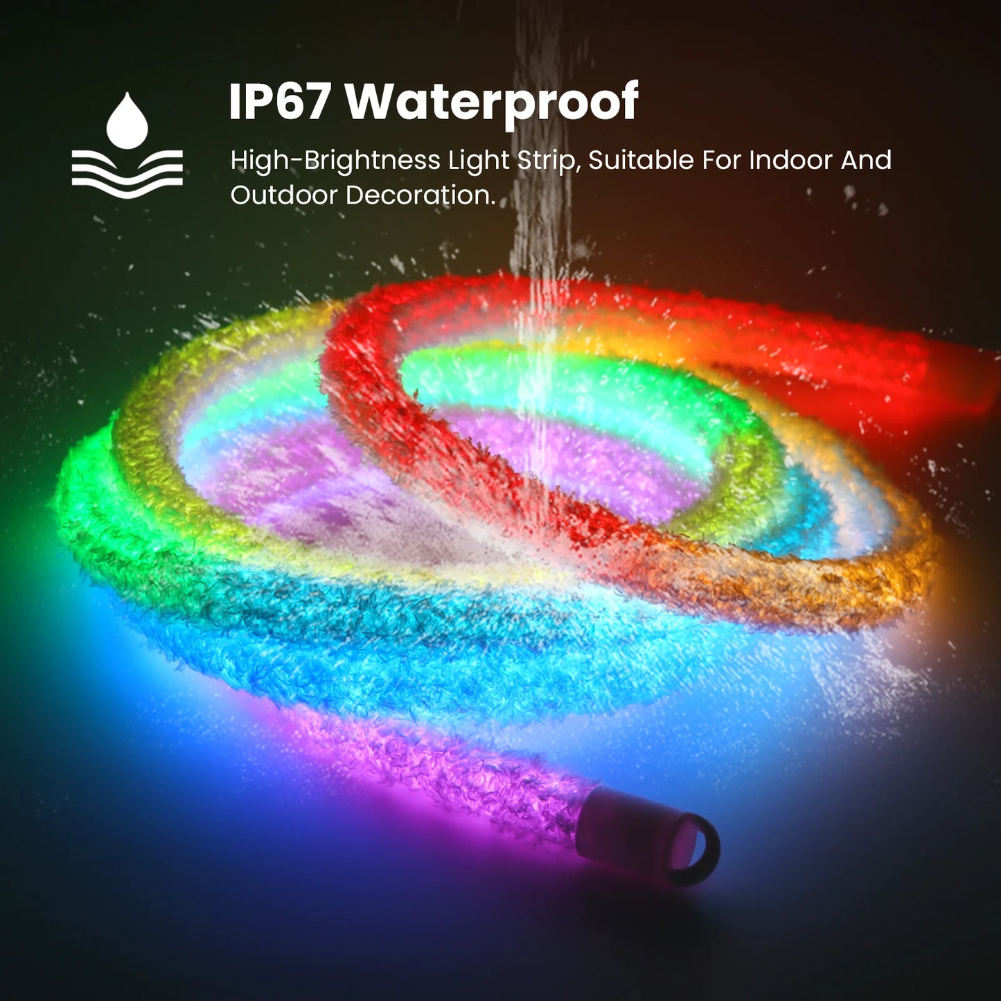 DC5V USB RGB LED Round Neon Light Strip Music Sync Control with App/Remote Addressable Lamp IP67 Waterproof for Indoor Outdoor.