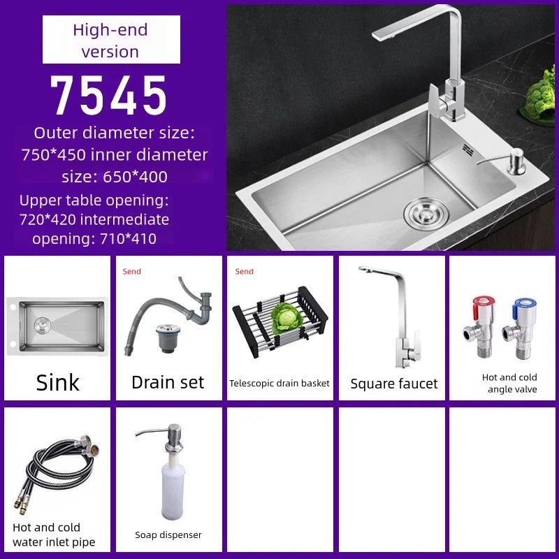 Kitchen Sink Stainless Steel Transversal Side Loading Side Holes Cafeteria Dish and Wash Vegetable Basin Large Size Single Slot