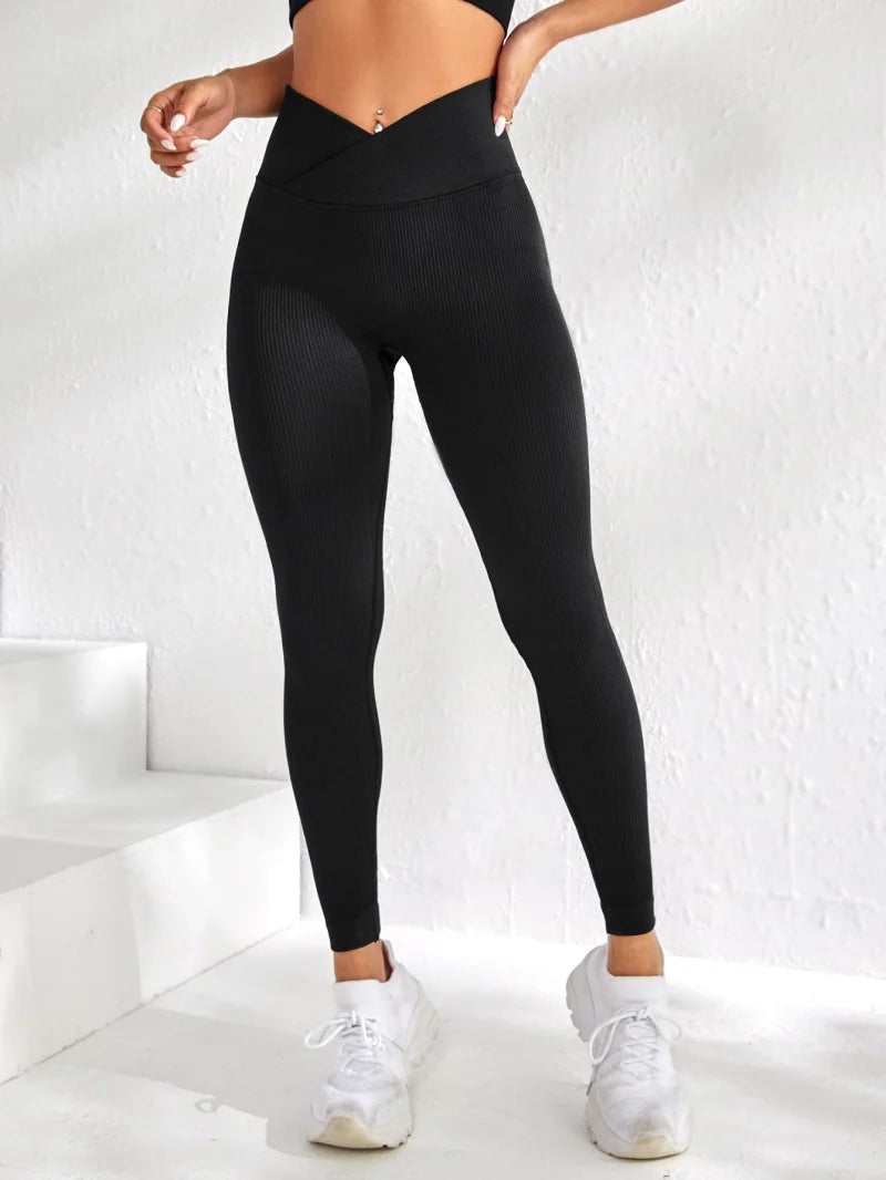 Frauen Sport Leggings V-taille Elastische Pfirsich Gesäß Fitness Hosen Mit Erhöhte Hüften Und Hohe Taille Nahtlose Yoga Hosen Engen.