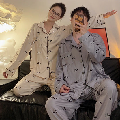 Pajamas Women Pajama Man Set Cotton Plus Size Spring Autumn Long-sleeved Korean Cardigan Casual V-neck Nightwear Couple Pyjamas.