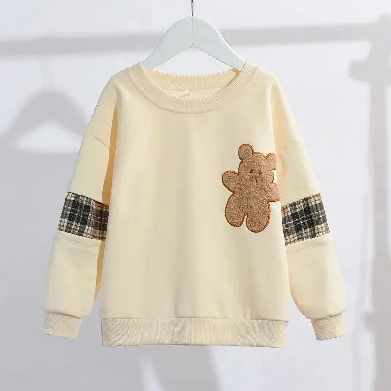 3-14 Years Teenager Girls Outfits Cute Bear Sweatshirt + Plaid Skirt 2Pcs Suit For Girls Birthday Present Children Clothing Sets.