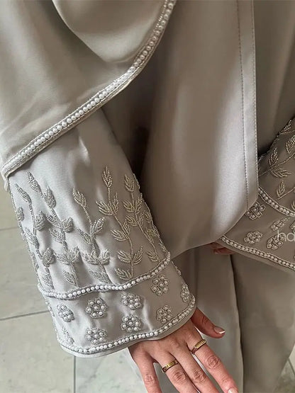Ramadan Eid Open Beading Kimono Abaya Dubai Muslim Prayer Clothes Women Kebaya Kaftan Dress Islam Robe Arabe Femme Musulmane.
