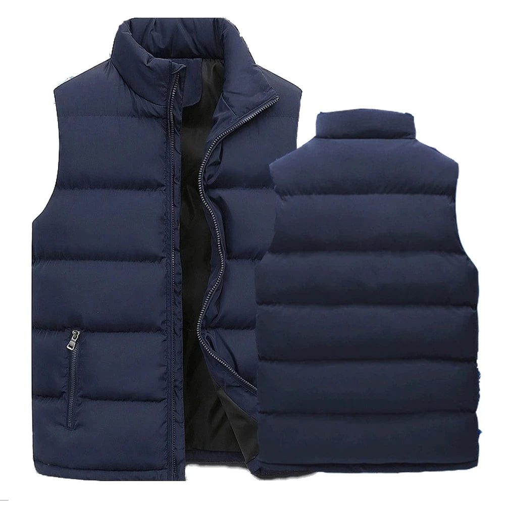 Mens Vest Jacket Warm Sleeveless Jackets Winter Waterproof Zipper Coat Autumn Stand-up Collar Casual Waistcoat Brand Clothing.
