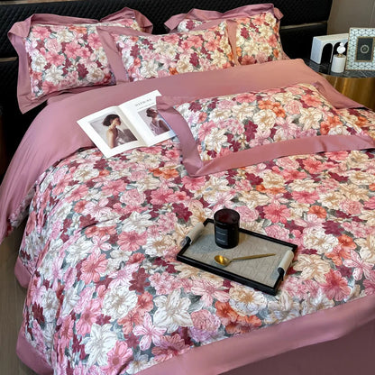 Floral Print 600TC Egyptian Cotton Bedding Queen King Comforter Cover Soft Duvet Cover Set Flat/Fitted Bed Sheet Pillowcases