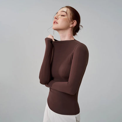 SOISOU 5 Colors Half-High Collar Slim Fit Yoga Top Women's Pilates Pullover Sports Long Sleeve High Elastic Fitness T Shirt