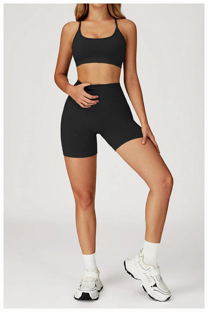 2PCS Yoga Suit Sports Set Women Gym Set Woman Tracksuit Running Workout Long Sleeve Sports Shirt Shorts and bra set Sport Outfit