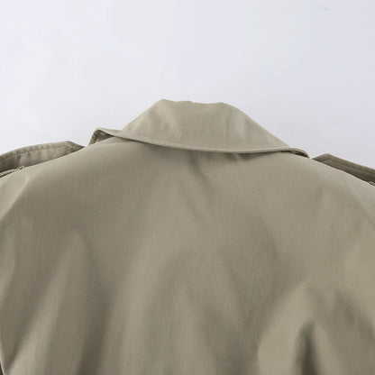 2025 Women Fall Lace-up Cropped Trench Coat Fashion Lapel Long Sleeves Wide Shoulder Windbreaker Jacket Commuting Daily Jackets.