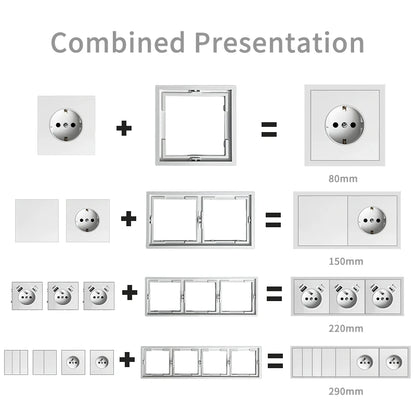 80 mm Typ Rahmen Steckdose 1/2-Wege-Wandknopfschalter USB Typ-C-Anschlüsse Steckdose EU-Standard für Deutschland DIY Teil freie Kombination.