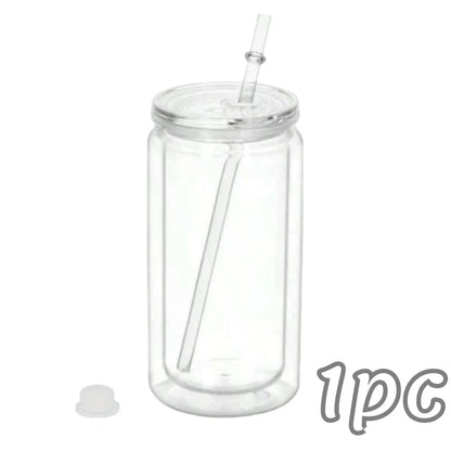 16OZ DIY Snowglobe Tumbler with Pre Drilled Hole Reusable Plastic Water Bottles Break-Resistant Mason Jar Cups for Holiday Gifts