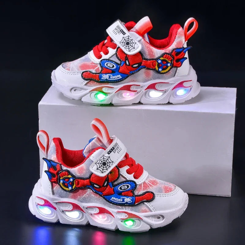 Disney Fashion Spiderman Baby Boys Sneakers Spring/autumn Children's Shoes Lighted Sneaker Trendy Kids Boy Sports Casual Shoes.