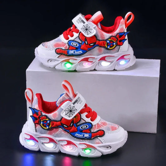 Disney Fashion Spiderman Baby Boys Sneakers Spring/autumn Children's Shoes Lighted Sneaker Trendy Kids Boy Sports Casual Shoes.