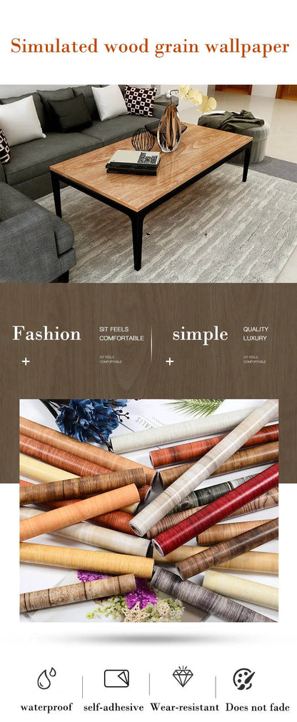 Vinyl Decorative Film Wood Grain Sticker Home Decor Waterproof Wallpaper Wall Paper Roll Furniture Self Adhesive PVC Cabinet