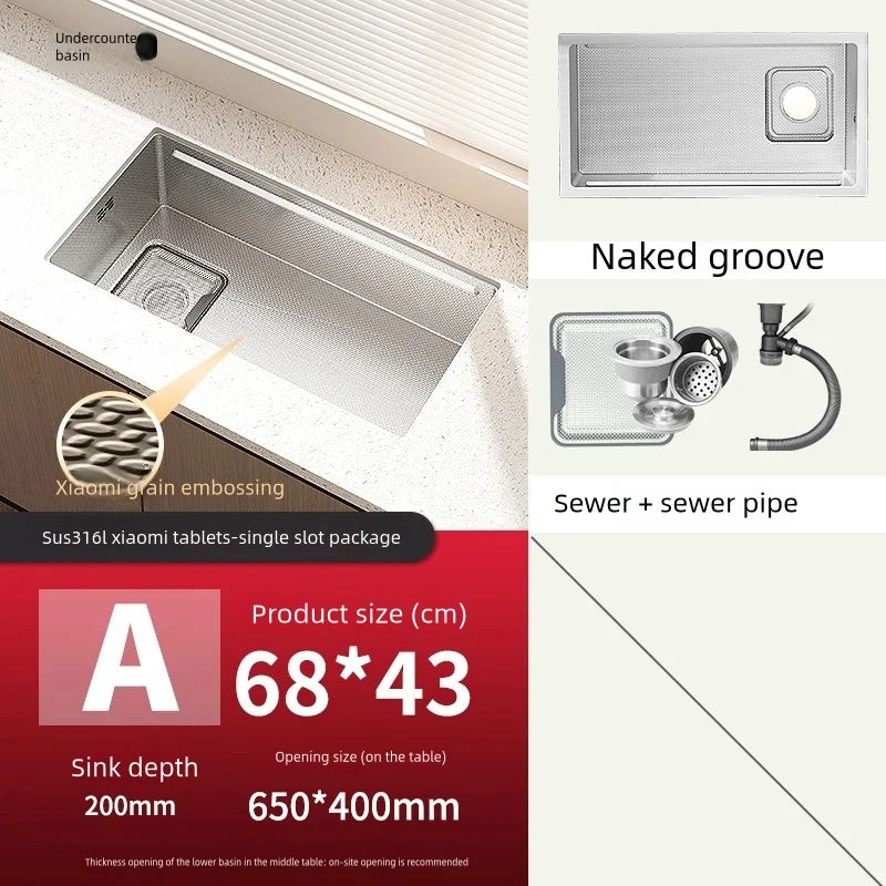 316L Stainless Steels Kitchen Sink Scratch and Grease Resistant Large Single Slot Household Left Right Mount Undermount Basin