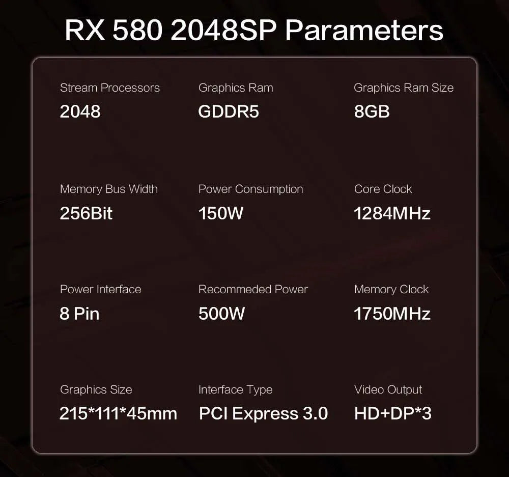 MLLSE AMD RX 580 8GB 2048SP Gaming Graphics Card GDDR5 256Bit PCI-E 3.0 ×16 8Pin Radeon GPU Rx 580 Video Card Placa De Video.