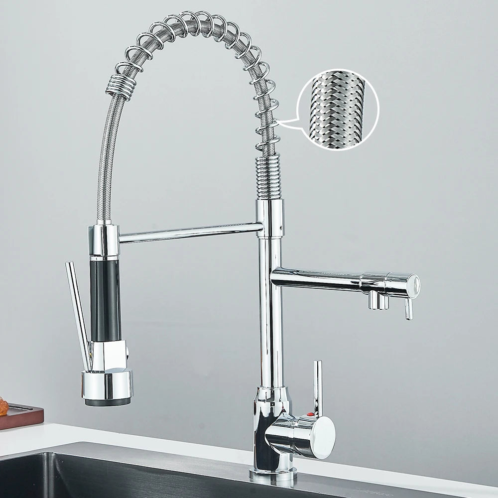 Pull Down Spring Kitchen Faucet Single Lever Hot Cold Mixer Water For Kitchen Sink Dual Spout Nozzle Faucets Crane