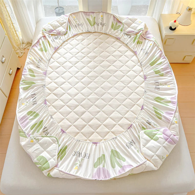 1pc Floral Style Bed Cover Quilted Bedspread Non-slip Mattress Protector Adults Kids Room Bedsheets 매트리스 커버 (No Pillowcase).