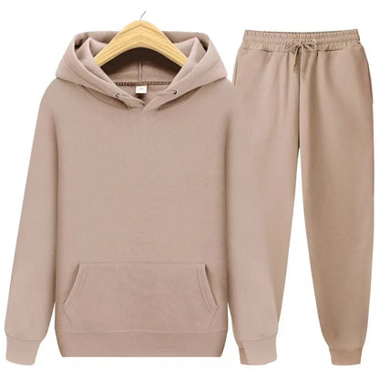 New Men Tracksuit Spring Autumn Two Pieces Sets Oversize Outfits Hooded Sweatshirts + Trouser Solid Sportswear Women Warm Suits.